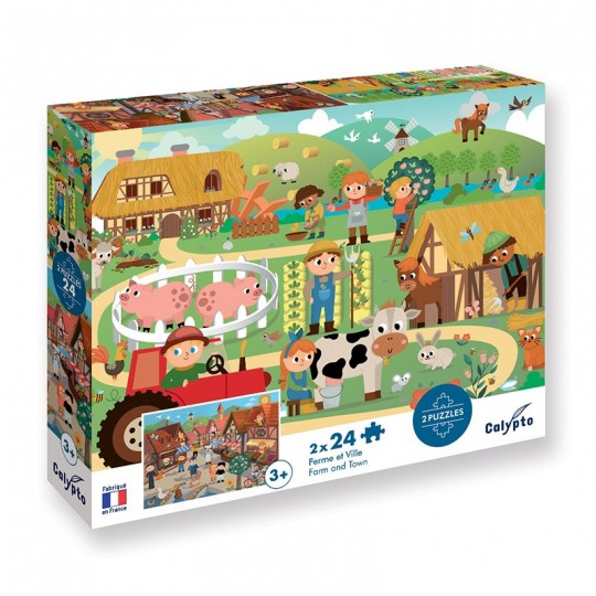 Puzzle 2 x 24 pcs Ferme & ville - Calypto Calypto - 1