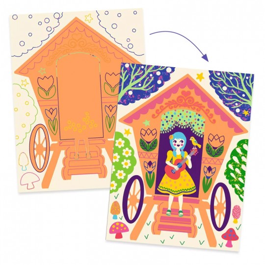 Cartes à gratter duo color : Drôles de maisons - Djeco Djeco - 1