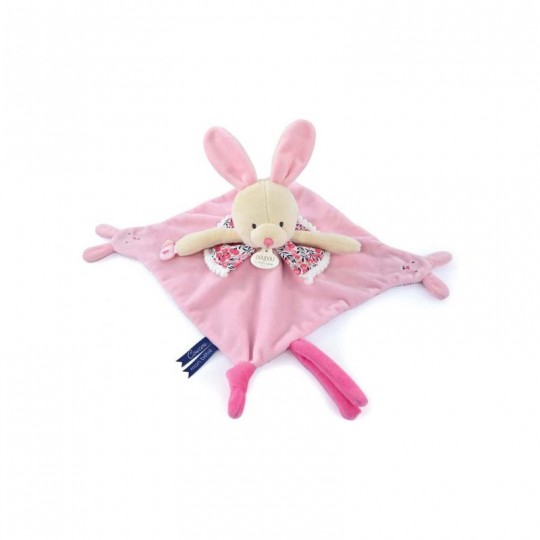 Doudou plat lapin rose avec marionnette à doigt 30 cm - Doudou et Compagnie Doudou et compagnie - 1