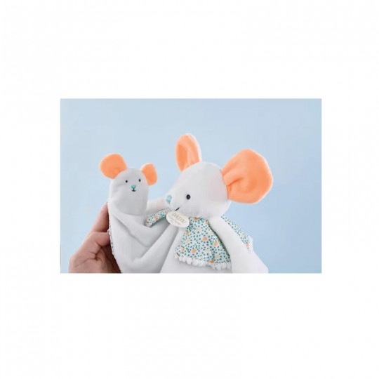 Doudou plat souris blanc avec marionnette à doigt 30 cm - Doudou et Compagnie Doudou et compagnie - 2