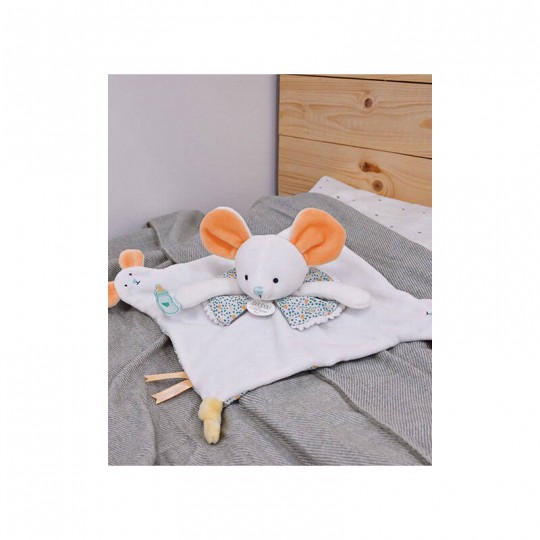 Doudou plat souris blanc avec marionnette à doigt 30 cm - Doudou et Compagnie Doudou et compagnie - 3