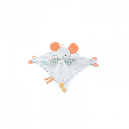 Doudou plat souris blanc avec marionnette à doigt 30 cm - Doudou et Compagnie Doudou et compagnie - 1