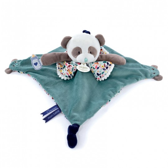 Doudou plat panda vert avec marionnette à doigt 30 cm - Doudou et Compagnie Doudou et compagnie - 1