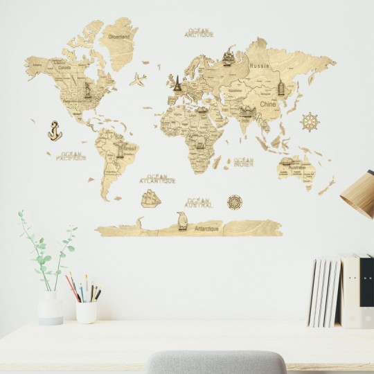 Carte du monde en bois 2D - 80 x 55 cm - taille S claire - Creatif Wood Creatif Puzzle - 3