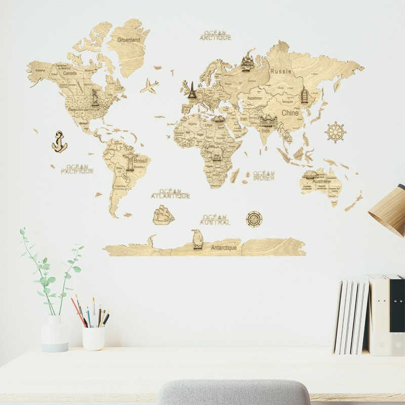 Carte du Monde en bois 2D Taille S - L’Aire Créatif Wood