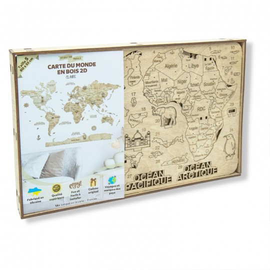 Carte du monde en bois 2D Foncée