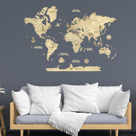 Carte du monde en bois 2D taille M claire - Creatif Wood Creatif Puzzle - 1