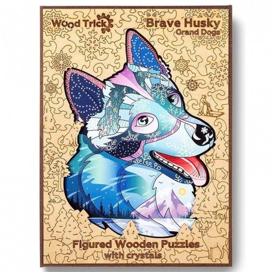 Puzzle en bois Brave Husky avec des Strass 332 pcs - Wood Trick Wood Trick - 1