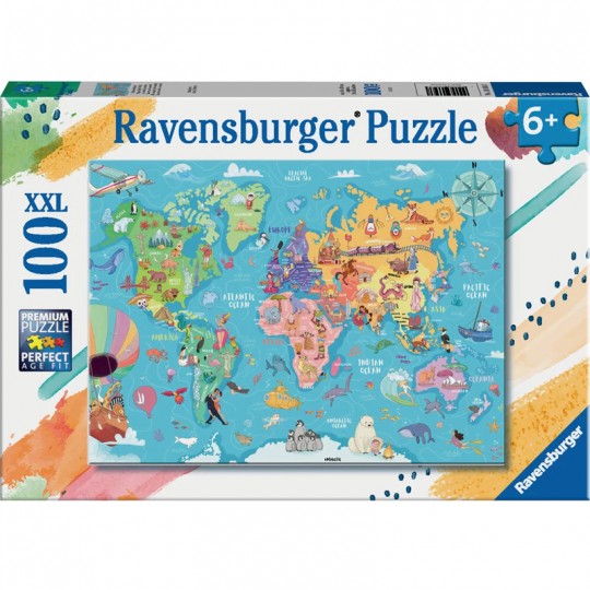 Puzzle 100 p XXL - La carte du monde Ravensburger - 1