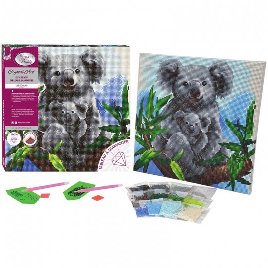 CRYSTAL ART Kit tableau broderie diamant 30x30cm - Koalas Crystal Art - 1