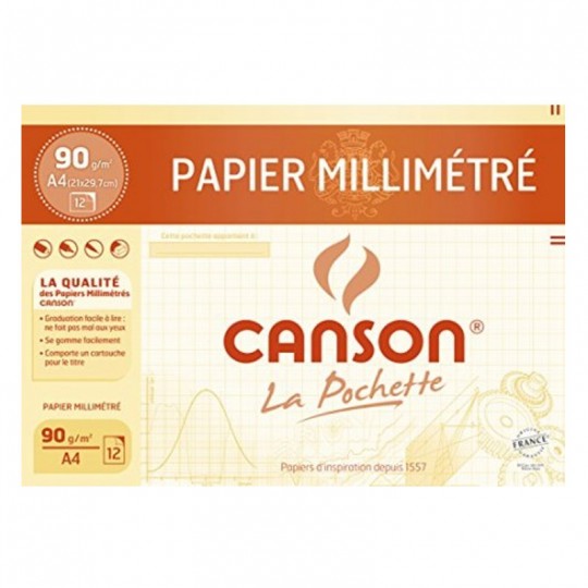 Pochette Canson 12 Feuilles A4 Dessin technique Papier Millimétré bistre 90 g Canson - 1