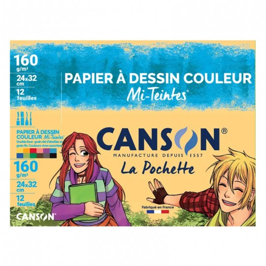 Pochette Canson Mi-Teintes 12 Feuilles 24x32 Couleurs Vives assorties 160 g Canson - 1