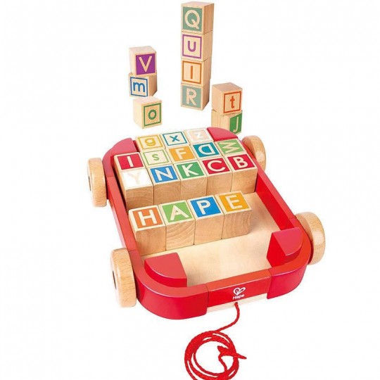 Chariot à tirer avec cubes en bois - Hape - Jeux, Rêves & Jouets THONON