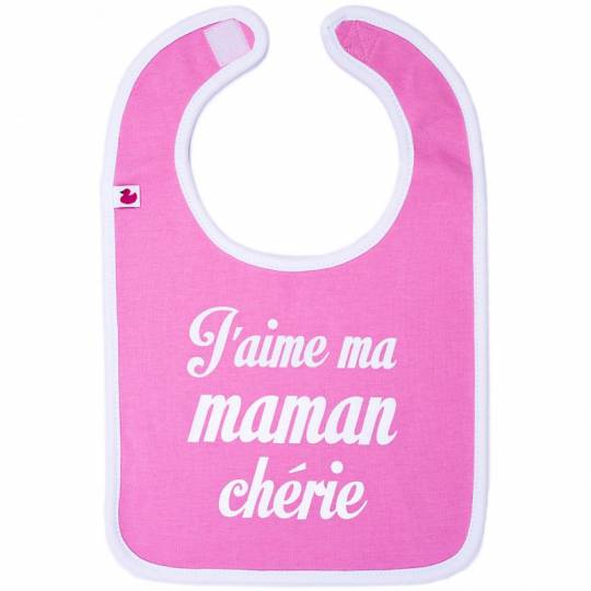 Bavoir coton rose : J'aime ma maman chérie BBandCO - 1