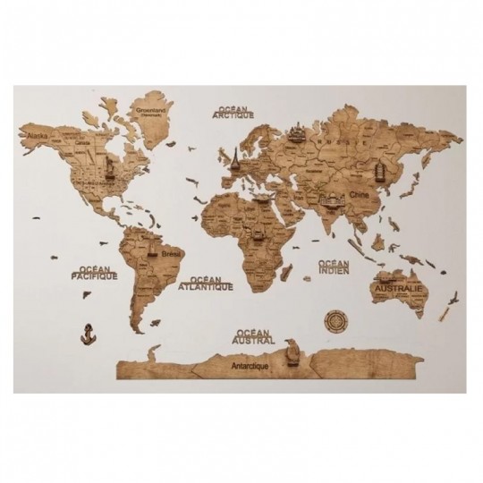 Carte du monde en bois 2D - 80 x 55 cm - taille S Foncée - Creatif Wood Creatif Puzzle - 1