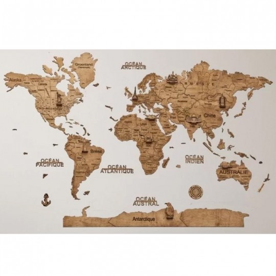 Carte du monde en bois 2D - 100x70 cm - taille M Foncée - Creatif Wood Creatif Puzzle - 1