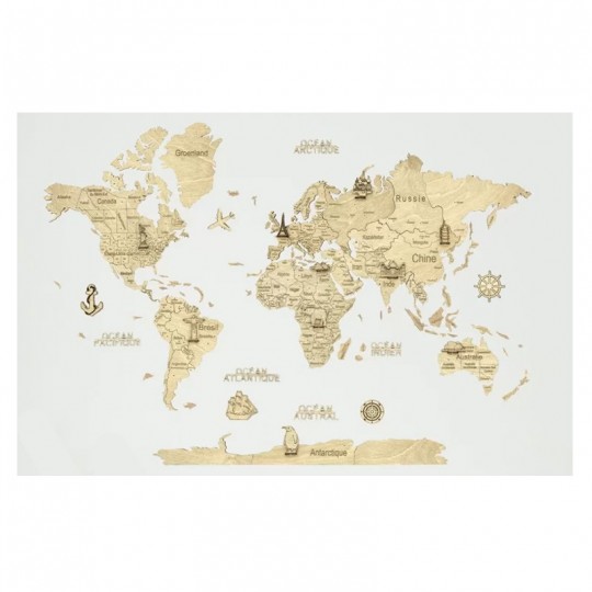 Carte du monde en bois 2D - 80 x 55 cm - taille S claire - Creatif Wood Creatif Puzzle - 1