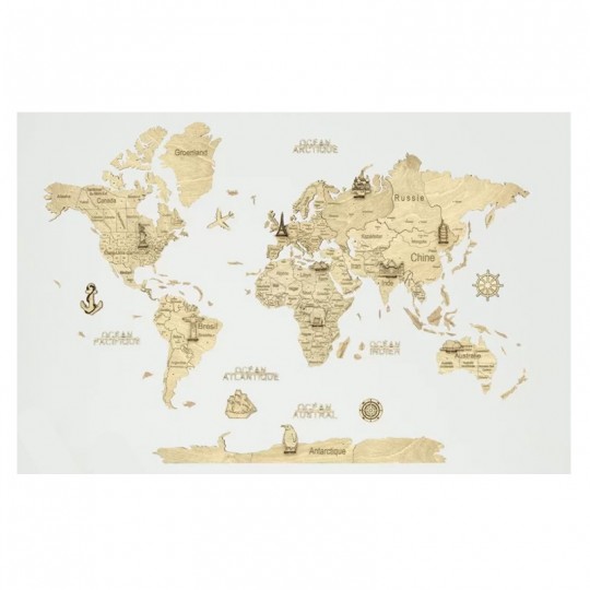 Carte du monde en bois 2D taille S Сlaire - Creatif Wood - BCD