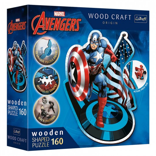 Puzzle en Bois Junior Marvel Avengers : Fearless Capitan America 160 pcs - Trefl TREFL SA - 1