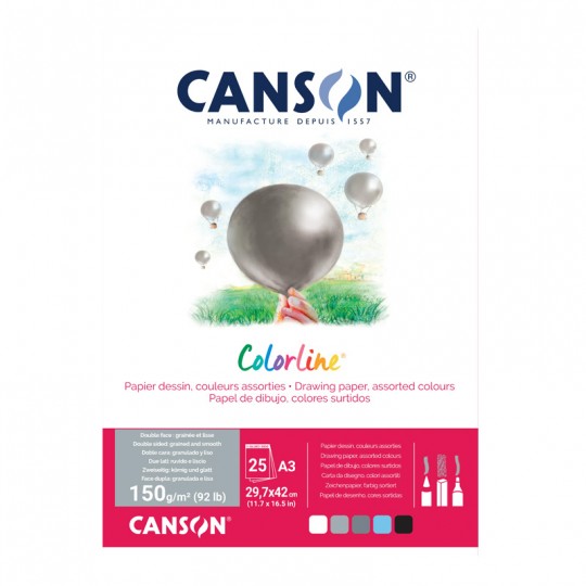 Bloc 25 feuilles Colorline A3 150g coloris assortis Air Canson - 1