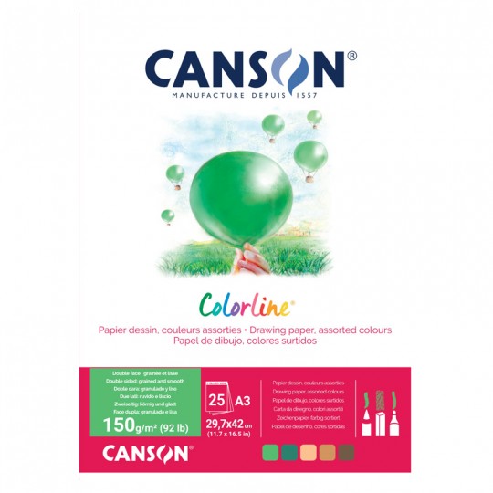 Bloc 25 feuilles Colorline A3 150g coloris assortis Terre Canson - 1