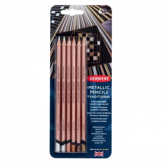 DERWENT - METALLIC - blister 6 crayons couleurs traditionnelles Derwent - 1