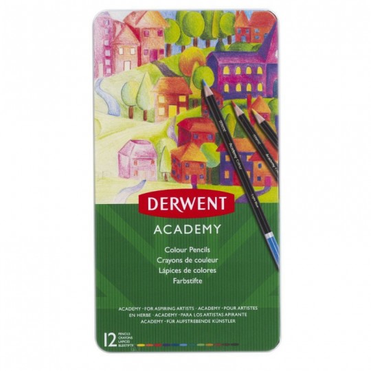 DERWENT - ACADEMY - Boîte métal 12 crayons couleur Derwent - 1