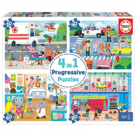 Coffret 4 in a Box Puzzles Les Héros en Action 20+40+60+80 pcs Educa - 1