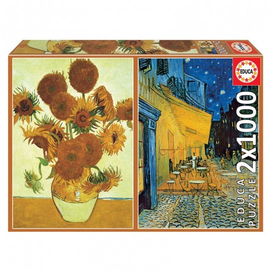 Puzzles 2×1000 pcs Les Tournesols + Terrasse du café le soir, Vincent Van Gogh - Educa Educa - 1