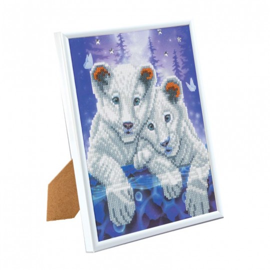 CRYSTAL ART Kit broderie diamant avec cadre blanc 21x25cm - Tigres Crystal Art - 1