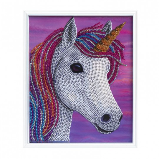 CRYSTAL ART Kit broderie diamant avec cadre blanc 21x25cm - Licorne Crystal Art - 1