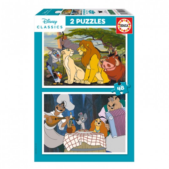 Puzzles 2x48 pcs Disney : Le Roi Lion + La Belle et le Clochard - Educa Educa - 1
