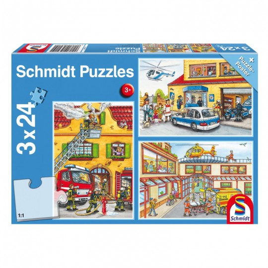 Puzzle 3x24 pcs Pompiers & Police - Puzzles Schmidt Schmidt - 1