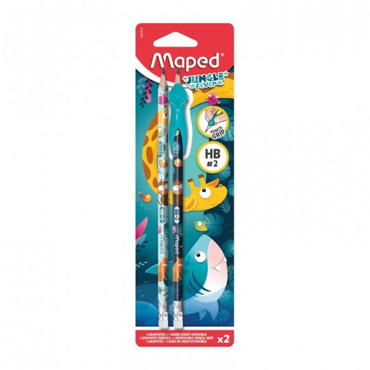 2 Crayons de papier avec gomme + 1 guide-doigt Jungle Fever - Maped Maped - 1