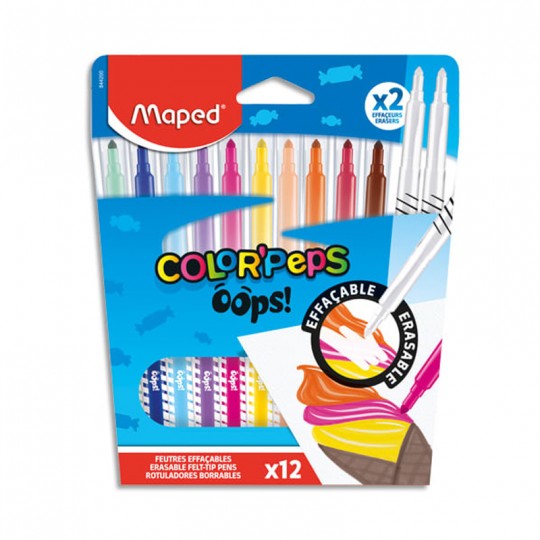Pack 12 Feutres effaçables inclus 2 feutres effaceurs Color'Peps Oops - Maped Maped - 1