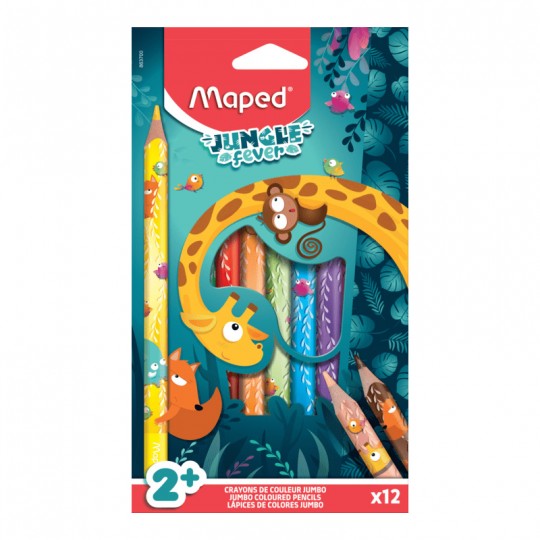 12 crayons de couleur Jumbo Jungle Fever - Maped Maped - 1