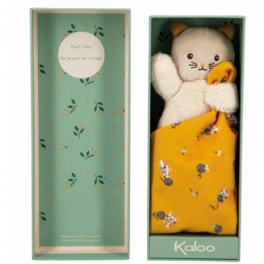 Doudou chat Carré douceur Jaune - Kaloo kaloo - 1