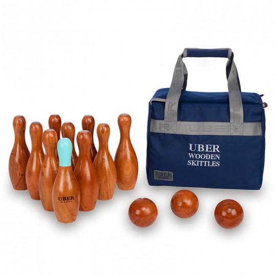 Quilles en bois Bowling Vernis + sac rangement Uber Games - 1
