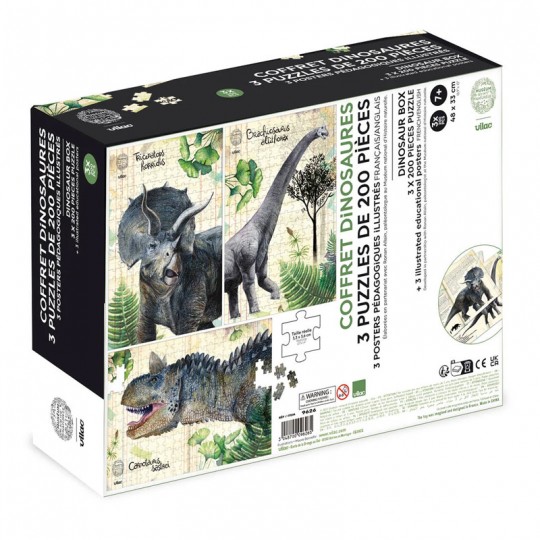 Coffret de 3 puzzles dinosaures avec posters : Muséum national d'Histoire naturelle - Vilac Vilac - 1