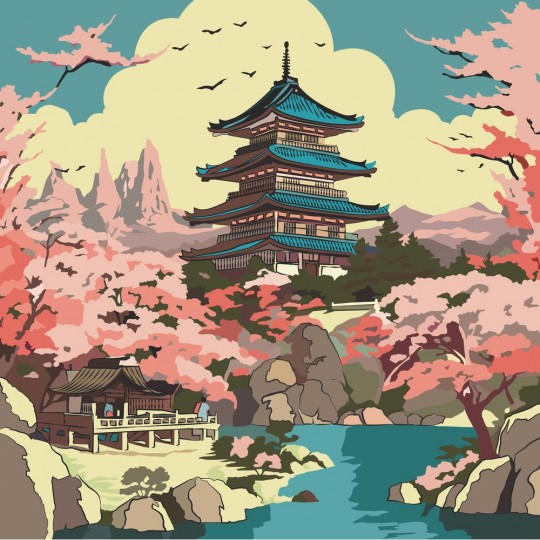 ENJOY ART - Peinture par numéros 30x30cm Pagode à Hanami Enjoy Art - 2