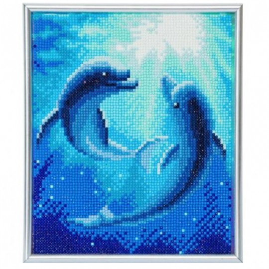 CRYSTAL ART Kit broderie diamant avec cadre blanc 21x25cm - Dauphins Danse Crystal Art - 1