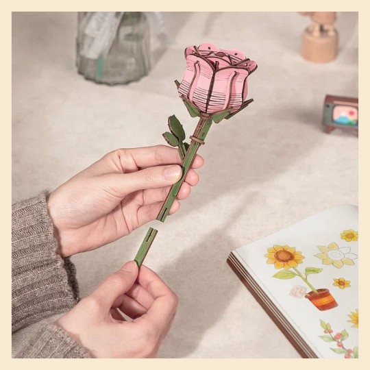 Pink Rose / Rose - Puzzle 3D en bois ROWOOD RoWood - 3