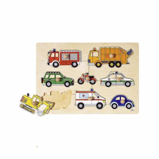 Puzzle à boutons en bois véhicules 8 éléments - Goki Goki - 1