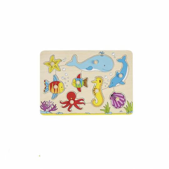 Puzzle à boutons en bois poissons de mer 8 éléments - Goki Goki - 1