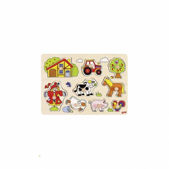 Puzzle à boutons en bois ferme 9 éléments Goki - 1