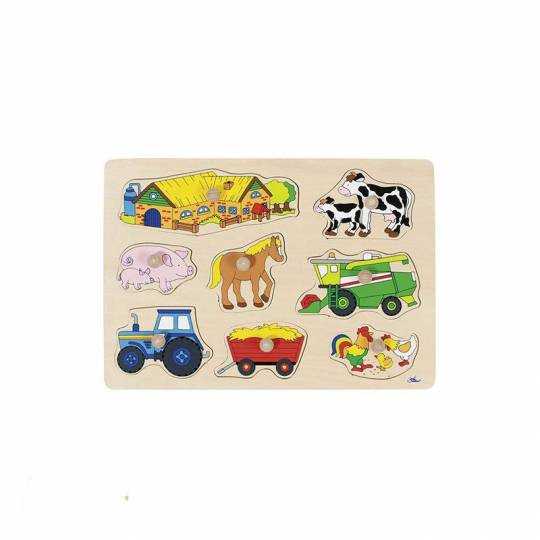 Puzzle à boutons en bois ferme 8 éléments Goki - 1