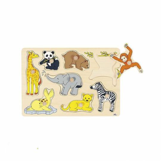 Puzzle à boutons en bois animaux sauvages 8 éléments Goki - 1