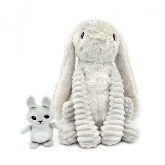 Peluche Les Ptipotos : Lapin Toudou maman et son bébé gris clair - Les Déglingos Les Déglingos - 1
