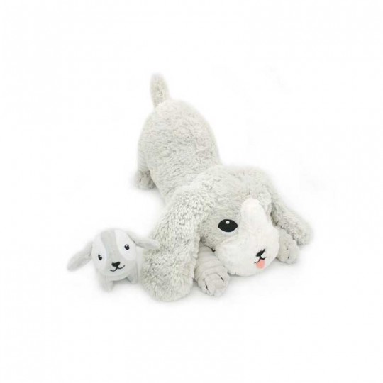Peluche Les Ptipotos : Chien Toutou maman et son bébé gris clair - Les Déglingos Les Déglingos - 1