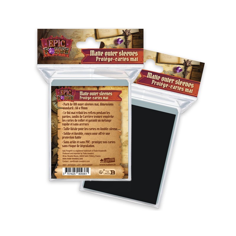 Boite de 100 Outer Sleeves Matte (66 x 91 mm) Noir - Epic Forge